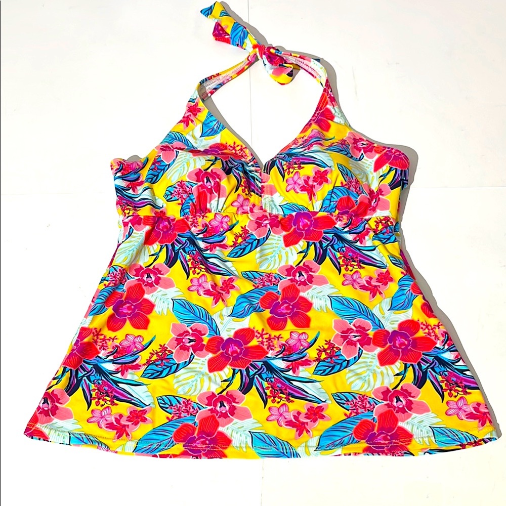 Croft & Barrow Vibrant Floral Halter Bikini Top Medium Swim Beach Vacation